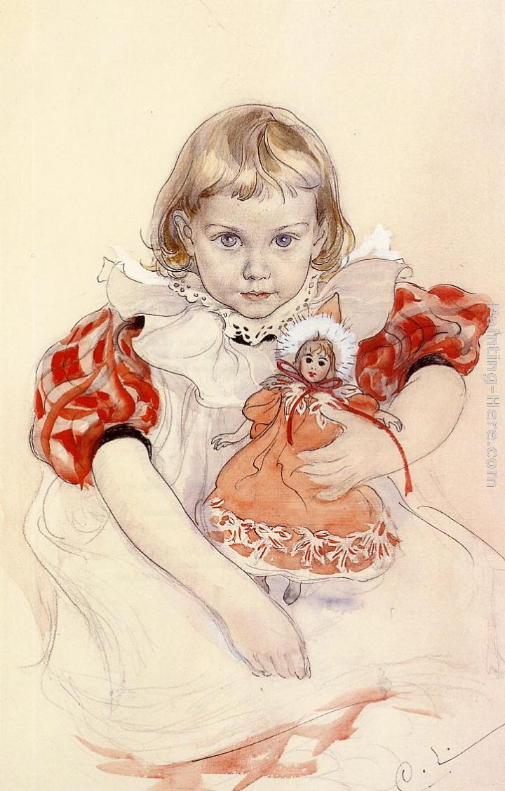 A Young Girl with a Doll painting - Carl Larsson A Young Girl with a Doll art painting